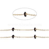 Ion Plating(IP) Stainless Steel Satellite Chains, with Enamel Beads and Spool, Soldered, Long-Lasting Plated, Flat Round, Golden, Black, 1.5x1.2x0.3mm, about 32.8 Feet(10m)/roll(CHS-I006-03G-B)