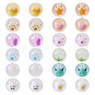 Pandahall 24Pcs 12 Styles Transparent Hand Painting Acrylic Beads, Hand Drawn Beads, Luminous, Round, Glow in Dark, Mixed Color, 15~16.5x14.5~15mm, Hole: 3mm, 2pcs/style(OACR-TA0001-29)