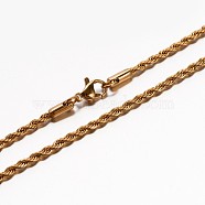 304 Stainless Steel Rope Chain Necklaces, with Lobster Claw Clasp, Golden, 19.7 inch(50cm), 2.3mm(NJEW-E026-09G)