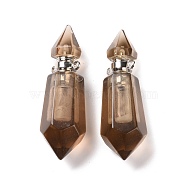Faceted Glass Perfume Bottle Pendants, with Platinum Tone Brass Findings, Cadmium Free & Lead Free, Bottle, Saddle Brown, 42~44x13x13mm, Hole: 1.6mm(GLAA-G080-01I-P)