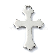 201 Stainless Steel Pendants, Laser Cut, Cross Charm, Stainless Steel Color, 15.5x10.5x1mm, Hole: 1.2mm(STAS-C097-55P-02)