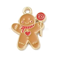 Christmas Alloy Enamel Pendants, Golden, Gingerbread Man, 20x15.5x1.2mm, Hole: 1.8mm(ENAM-K074-01G-08)