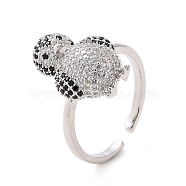 Cubic Zirconia Penguin Open Cuff Ring, Brass Jewelry for Women, Platinum, Inner Diameter: 17.6mm(RJEW-G283-02P)