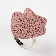 Adjustable Fish Lava Rock Gemstone Finger Rings, with Platinum Plated Brass Findings, Rosy Brown, 19mm(RJEW-I015-05)