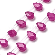 Dyed, Natural White Jade Beads Strands, Faceted, Teardrop, Top Drilled, Medium Violet Red, 9x6x4mm, Hole: 0.8mm, about 30~32pcs/strand, 16.54''(42cm)(G-Q167-A15-02A)