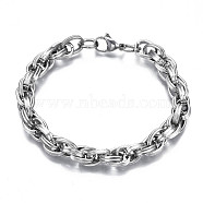 201 Stainless Steel Rope Chain Bracelet for Men Women, Stainless Steel Color, 8-7/8 inch(22.5cm)(BJEW-S057-78)