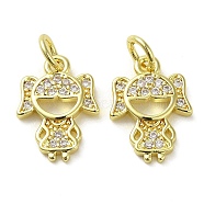 Rack Plating Brass Micro Pave Clear Cubic Zirconia Pendants, with Jump Ring, Long-Lasting Plated, Lead Free & Cadmium Free, Human Charms, Real 18K Gold Plated, 14x10x2mm, Hole: 3mm(KK-O017-02A-G)