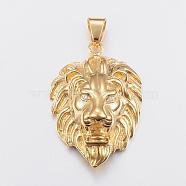 Lion Head 304 Stainless Steel Pendants, King of The Jungle Charms, Golden, 48.5x35.5x19mm, Hole: 6.5x10mm(STAS-O074-11)