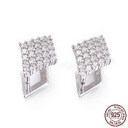 Rhodium Plated 925 Sterling Silver Pendant Bails, with Cubic Zirconia, with 925 Stamp, Ice Pick Pinch Bails, Rhombus, Clear, Platinum, 14x9.5x8mm, Pin: 1mm, Inseam Length: 11mm(STER-L058-022P)
