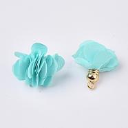 Cloth Pendant Decorations, with Acrylic Findings, Flower, Light Cyan, 25~30x28~35mm, Hole: 2mm(FIND-P026-D09)