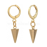 Brass Huggie Hoop Earring, with Spike/Cone 304 Stainless Steel Pendants, Golden, 29.5mm, Pin: 0.8mm(EJEW-JE04248-02)