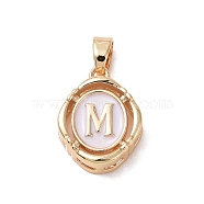 304 Stainless Steel Enamel Pendants, Oval with Letter, Golden, White, Letter.M, 15.5x11.5x4mm, Hole: 4.5x2.5mm(STAS-H174-03M)