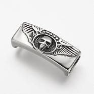 304 Stainless Steel Slide Charms, Rectangle with Skull, Antique Silver, 39x15x13mm, Hole: 7x12mm(STAS-F063-14)