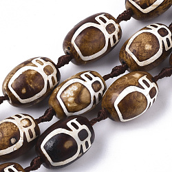 Tibetan Style dZi Beads Strands, Natural Agate Beads, Dyed & Heated, Oval, Nectar Bottle Pattern, 14~16x21~23mm, Hole: 2.2mm, about 12pcs/Strand, 13.78 inch(35cm)(TDZI-R001-03A)