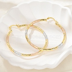 Brass Two Tone Twist Hoop Earrings, Real 18K Gold Plated, 50x3mm, Pin: 14x1.5x0.5mm(EJEW-B117-06F-M)