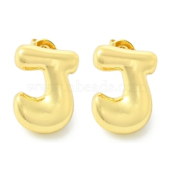 Rack Plating Brass Earrings, Cadmium Free & Lead Free, Long-Lasting Plated, Stud Earrings, Alphabet, Real 18K Gold Plated, Letter J, 14x10.5mm(EJEW-S222-01G-J)