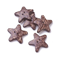2-Hole Coconut Buttons, Star, Coconut Brown, 34~37x34~37x3~6mm, Hole: 2mm(BUTT-L019-04B)