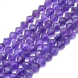 Natural Amethyst Beads Strands, Faceted, Bicone, 8x7.5mm, Hole: 1mm, about 48pcs/strand, 15.55 inch(39.5cm)(G-F715-016)
