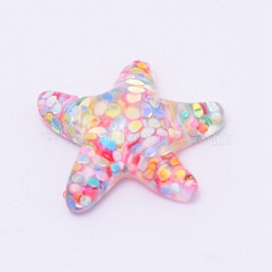 Transparent Flatback Resin Cabochons Accessories, with Colorful Glitter Sequins, For Resin Jewelry Making, Starfish Shape, Colorful, 22x20x7mm(RESI-WH0009-77)