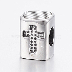 304 Stainless Steel European Beads, Bead Rhinestone Settings, Rectangle with Cross, Large Hole Beads, Antique Silver, Fit For 0.5mm Rhinestone, 11x8.5x8.5mm, Hole: 5mm(STAS-H440-159AS)