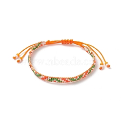 Handmade Japanese Seed Braided Bead Bracelets, Adjustable Bracelet for Women, Dark Orange, Inner Diameter: 2-1/8~3-3/4 inch(5.5~9.5cm)(BJEW-MZ00020-02)