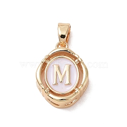 304 Stainless Steel Enamel Pendants, Oval with Letter, Golden, White, Letter.M, 15.5x11.5x4mm, Hole: 4.5x2.5mm(STAS-H174-03M)