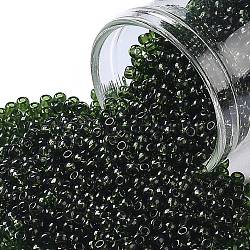 TOHO 11/0 Round Beads, Japanese Seed Beads, (940) Transparent Olivine, 2.2mm, Hole: 0.8mm, about 1110pcs/bottle, 10g/bottle(SEED-JPTR11-0940)