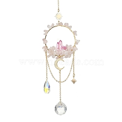 Natural Rose Quartz & Dyed Natural Quartz Crystal with Glass Pendant Decorations, Teardrop & Ring, 270mm(HJEW-TA00123-03)