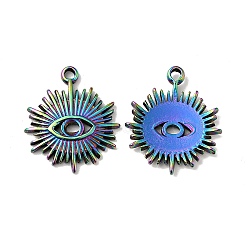 304 Stainless Steel Pendants, Eye, Rainbow Color, 21x18x2mm, Hole: 1.8mm(STAS-F263-11M)