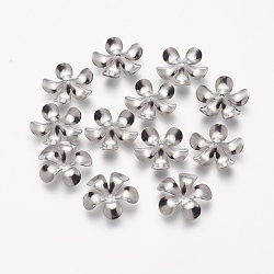 Tarnish Resistant 5-Petal 304 Stainless Steel Flower Bead Caps, Stainless Steel Color, 6.5x1.5mm, Hole: 1mm(STAS-L205-09C)