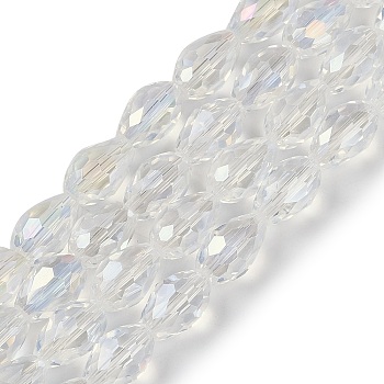 Transparent Electroplate Glass Beads Strands, AB Color Plated, Faceted, Teardrop, Clear, 5~6x4mm, Hole: 0.9mm, about 65~67pcs/strand, 15.35~16.4''(39~41cm)