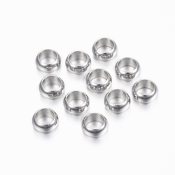 304 Stainless Steel Spacer Beads, Ring, Stainless Steel Color, 6x3mm, Hole: 4mm