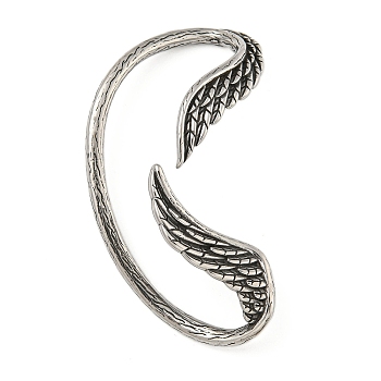 316 Surgical Stainless Steel Cuff Earrings, Wing, Left, Antique Silver, 55x34mm