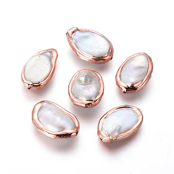 Natural Cultured Freshwater Pearl Beads, with Brass Findings, Nuggets, White, Rose Gold, 19~22x12.5~15x4~9mm, Hole: 0.7mm