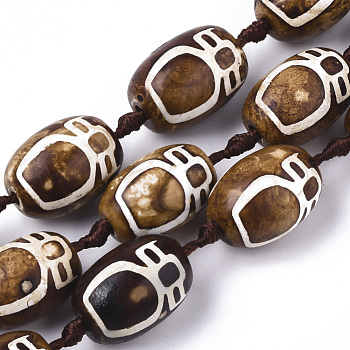 Tibetan Style dZi Beads Strands, Natural Agate Beads, Dyed & Heated, Oval, Nectar Bottle Pattern, 14~16x21~23mm, Hole: 2.2mm, about 12pcs/Strand, 13.78 inch(35cm)