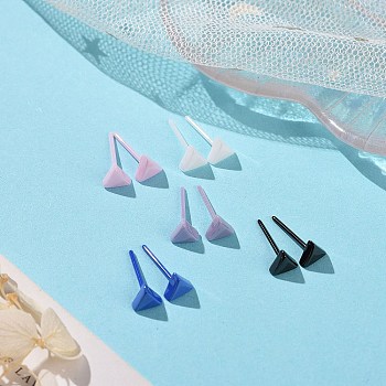 Hypoallergenic Bioceramics Zirconia Ceramic Stud Earrings, Triangle, No Fading and Nickel Free, Mixed Color, 5x6mm