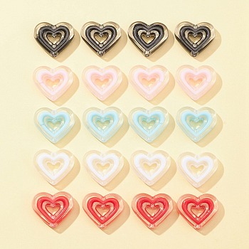 20Pcs 5 Colors Acrylic Beads, Bead in Bead, Heart, Mixed Color, 19.5x23x6mm, Hole: 3mm, 4pcs/color