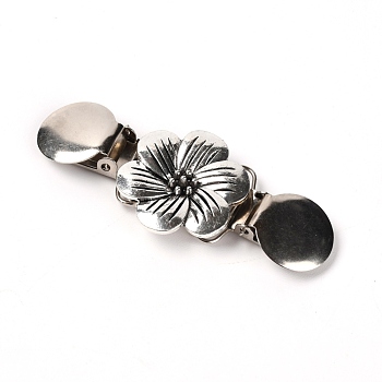 Vintage Alloy Sweater Clips, Cardigan Collar Clip, Flower, Antique Silver, 88x33x9mm