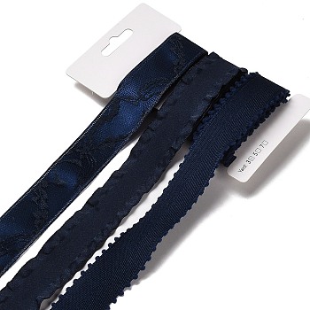 9 Yards 3 Styles Polyester Ribbon, for DIY Handmade Craft, Hair Bowknots and Gift Decoration, Dark Blue Color Palette, Midnight Blue, 1~1-1/8 inch(25~28mm), about 3 yards/style