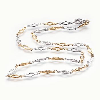 304 Stainless Steel Chain Necklaces, with Lobster Claw Clasps, Rhombus, Golden & Stainless Steel Color, 17.7 inch(45cm)
