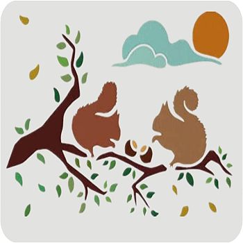 Plastic Reusable Drawing Painting Stencils Templates, for Painting on Fabric Tiles Floor Furniture Wood, Rectangle, Squirrel Pattern, 297x210mm