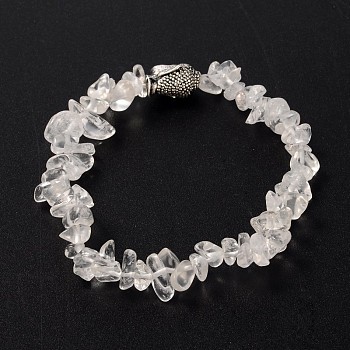 3D Buddha Head Gemstone Beaded Stretch Bracelets, with Tibetan Style Alloy Beads, Crystal, 57mm