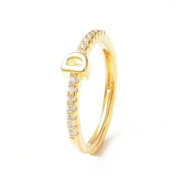 Clear Cubic Zirconia Initial Letter Adjustable Ring, Golden Brass Jewelry for Women, Letter.D, Inner Diameter: 18mm