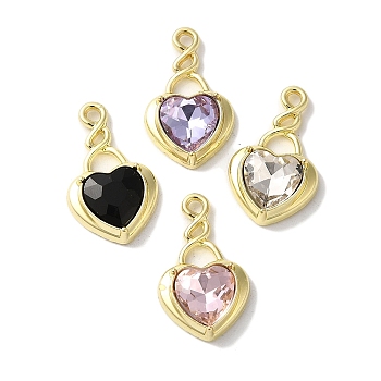 Heart Rack Plating Alloy Pendants, with Rhinestone, Cadmium Free & Nickel Free & Lead Free, Mixed Color, Golden, 21x13x5mm, Hole: 1.6mm