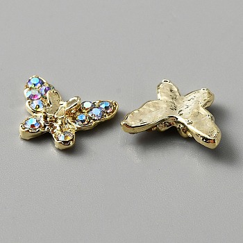 Alloy Rhinestone Cabochons, Nail Art Studs, Nail Art Decoration Accessories for Women, Butterfly, Light Gold, 8.5x11x2.5mm