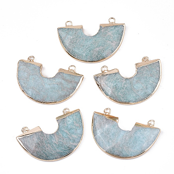 Electroplate Natural Amazonite Semi Circle Pendants, with Iron Findings, Faceted, Half Round, Golden, 28~28.5x41x5~7mm, Hole: 2.5mm