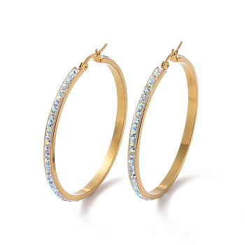 304 Stainless Steel Hoop Earrings, with Polymer Clay and Rhinestone, Ring, Golden, Crystal AB, 51x49x3.5mm