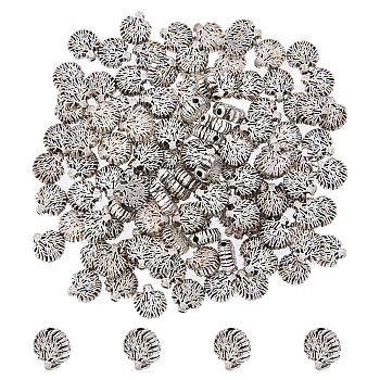 120Pcs Tibetan Style Alloy Beads, Flat Round with Tree of Life, Antique Silver, 8x7.6x3mm, Hole: 1.2mm
