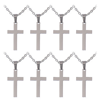 CHGCRAFT 8Pcs Stainless Steel Pendants Necklaces, Cable Chains, Corss, Stainless Steel Color, 17.83 inch(45.3cm)