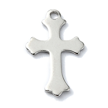 201 Stainless Steel Pendants, Laser Cut, Cross Charm, Stainless Steel Color, 15.5x10.5x1mm, Hole: 1.2mm
